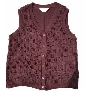 Vtg 70s Devon Women’s Button Up Preppy HTF Sweater Vest S M Maroon Geo